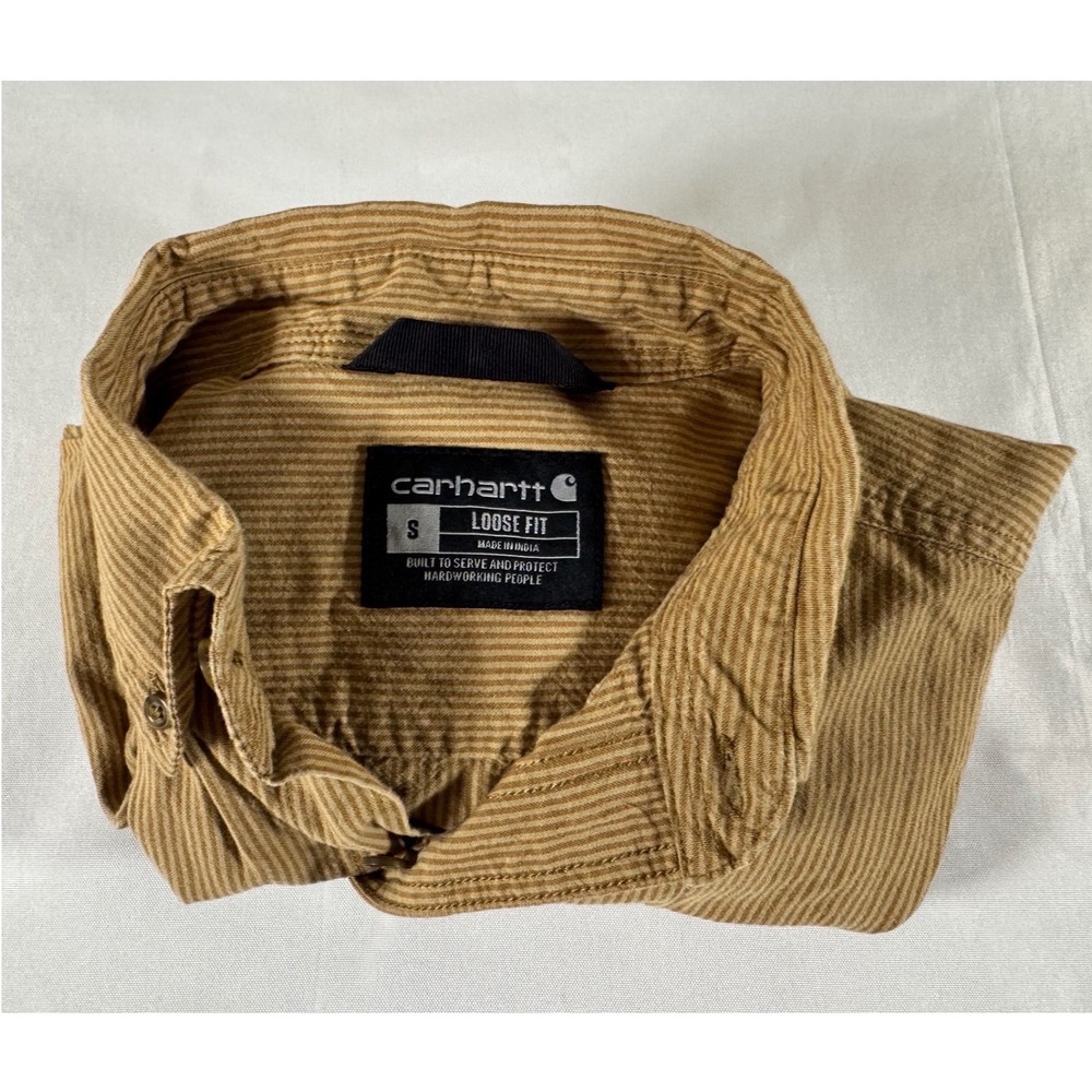 Carhartt WIP Striped Button-Up Long Sleeve Shirt Size Small Loose Fit Tan Brown